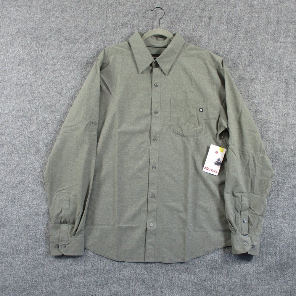 Marmot Aerobora Shirt Mens XL Gray Outdoors Camp Hike Long Sleeve Button Up UPF